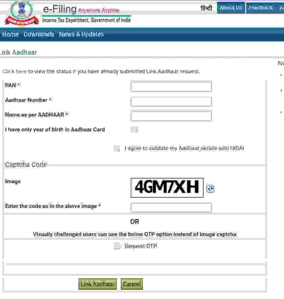 Incometaxindiaefiling link Aadhar card